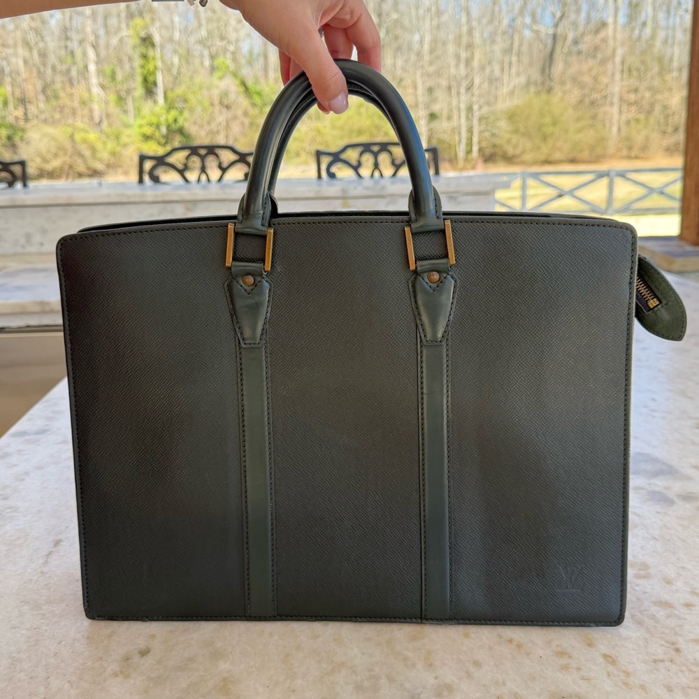 Vintage Louis Vuitton Taiga Baltik Green Leather Briefcase Shoulder Bag